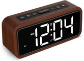 Wooden Alarm Clock, Loud Digital Plug-in Clock with 5 Volumes, 12 Ringtones, Manual DST, Snooze for Heavy Sleepers Bedroom Bedside Living Room Office Wood Decor