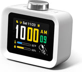 Colorful LCD Display with 8 Visual Themes, 4 Digital Alarms with 30 White Noise for Bedrooms, 112dB Loud Alarm Clock with Hourly Chime for Heavy Sleepers, Gift for Kids Teens