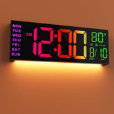 16" Large Digital Wall Mount Clock, Count Down Timer, Alarm, Big LED, 8 RGB Color, DST, Temperature for Living Room Classroom Desk, Xmas, Birthday Gift for Senior Mom Dad (Black, 16 inches)