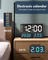 16" LED Digital Wall Clock with Large Display,Alarm Clock with Digital Calendar for Living Room, Bedroom,Office,Shop,Gym Decor,Seniors,Gift for Elderly (Powered by Plug-in Only)