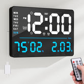 16" LED Digital Wall Clock with Large Display,Alarm Clock with Digital Calendar for Living Room, Bedroom,Office,Shop,Gym Decor,Seniors,Gift for Elderly (Powered by Plug-in Only)