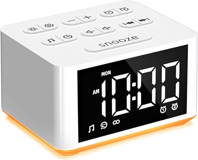 Small Sunrise Digital Alarm Clock Desk Bedroom Bedside Clock with 2 Alarm Settings Snooze & Wake Up Light Sound White Noise Machine 27 Sleep Sounds Ideal Gift for Kids Adults Heavy Sleepers