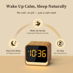 Wooden Sound Machine Alarm Clock for Bedrooms - Gentle Wake-Up with Birdsong, White Noise for Sleeping, Small Digital Clock for Phone-Free Routine