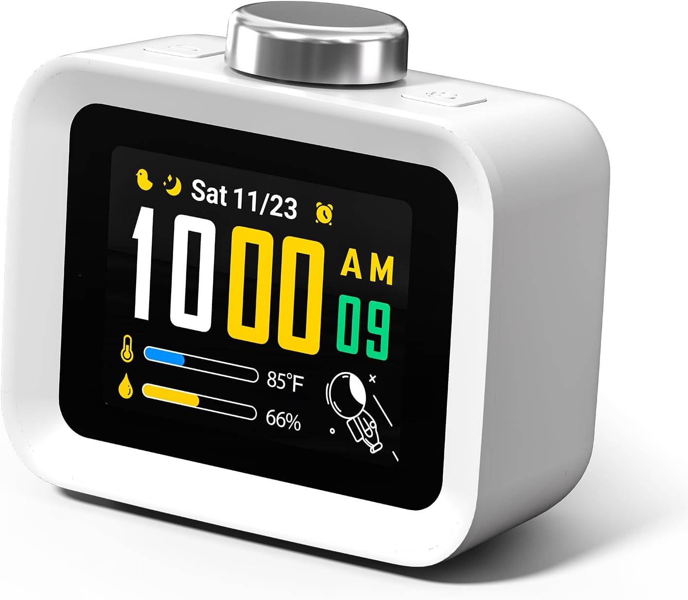 Colorful LCD Display with 8 Visual Themes, 4 Digital Alarms with 30 White Noise for Bedrooms, 112dB Loud Alarm Clock with Hourly Chime for Heavy Sleepers, Gift for Kids Teens