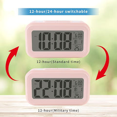 Digital Alarm Clock with Indoor Temperature, Battery Operated,Snooze Model,12/24H Display for Bedrooms Heavy Sleepers Kids Travel Bathroom Desk Smart Clock, Pink