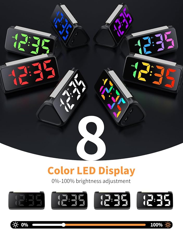 Super Loud Alarm Clocks for Heavy Sleepers, Digital Alarm Clocks for Bedrooms with RGB Night Light, Rainbow Time, Dual Alarm, Snooze, Plug-in (Black)