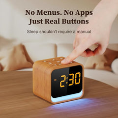 Wooden Sound Machine Alarm Clock for Bedrooms - Gentle Wake-Up with Birdsong, White Noise for Sleeping, Small Digital Clock for Phone-Free Routine