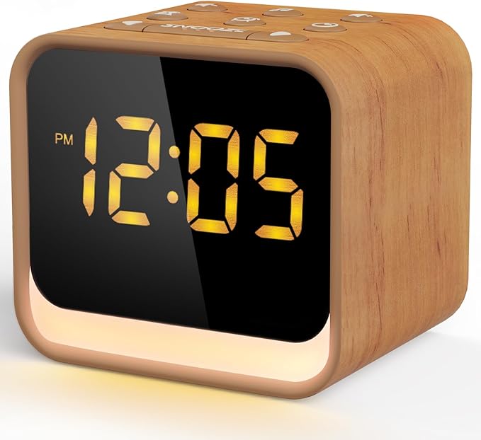 Wooden Sound Machine Alarm Clock for Bedrooms - Gentle Wake-Up with Birdsong, White Noise for Sleeping, Small Digital Clock for Phone-Free Routine