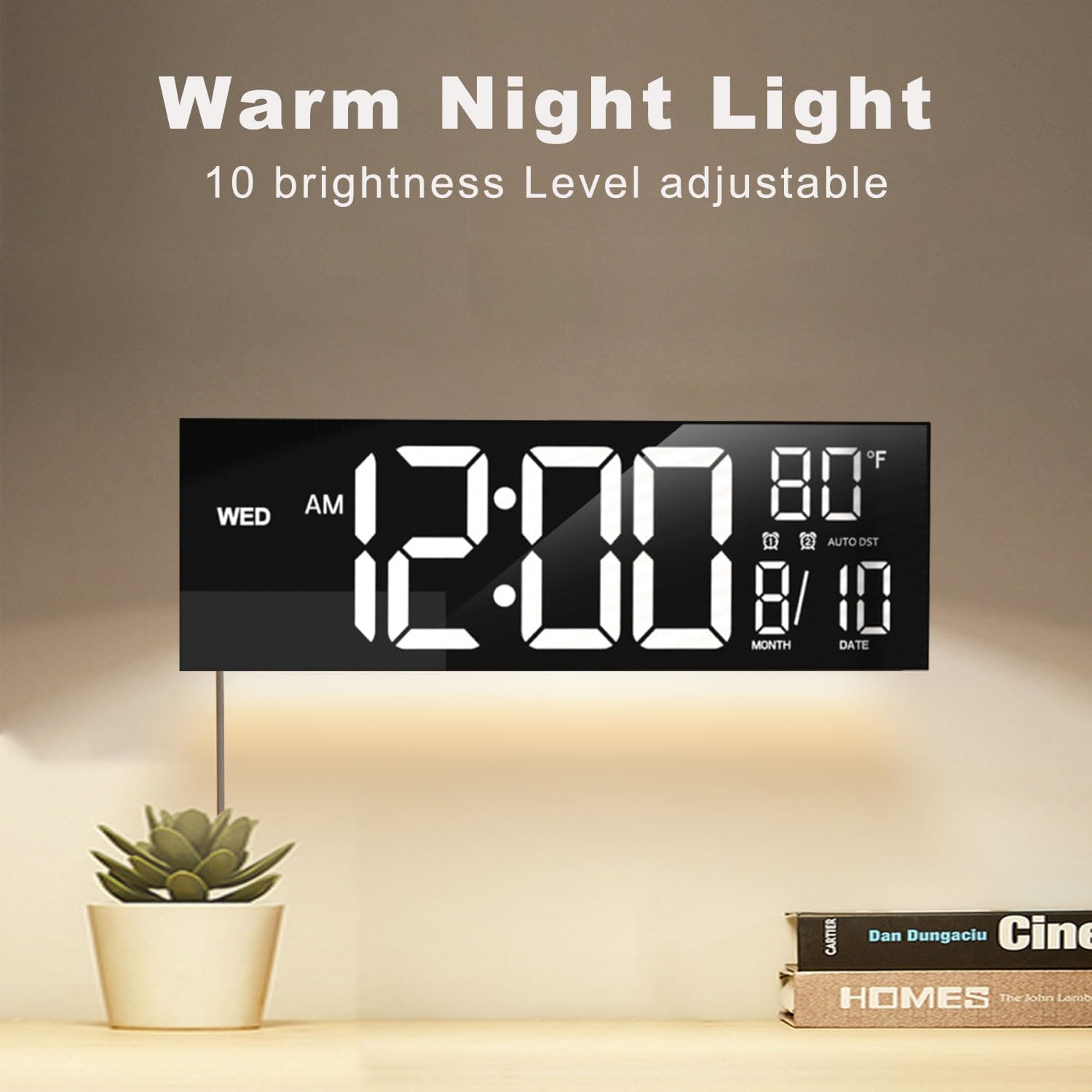 16" Large Digital Wall Mount Clock, Count Down Timer, Alarm, Big LED, 8 RGB Color, DST, Temperature for Living Room Classroom Desk, Xmas, Birthday Gift for Senior Mom Dad (Black, 16 inches)