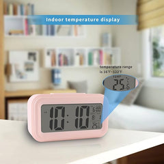 Digital Alarm Clock with Indoor Temperature, Battery Operated,Snooze Model,12/24H Display for Bedrooms Heavy Sleepers Kids Travel Bathroom Desk Smart Clock, Pink