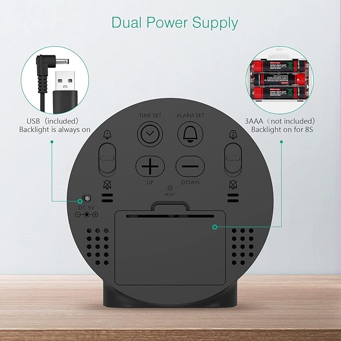 Digital Alarm Clock, HD LED Display Alarm Clock, Simple Table Clock, Electronic Desk Clock, Dual Alarms, 12/24Hr, 4 Adjustable Brightness for Bedroom, Office, Table, Black