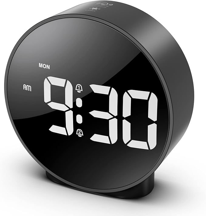 Digital Alarm Clock, HD LED Display Alarm Clock, Simple Table Clock, Electronic Desk Clock, Dual Alarms, 12/24Hr, 4 Adjustable Brightness for Bedroom, Office, Table, Black