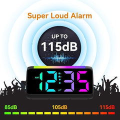 Super Loud Alarm Clocks for Heavy Sleepers, Digital Alarm Clocks for Bedrooms with RGB Night Light, Rainbow Time, Dual Alarm, Snooze, Plug-in (Black)