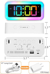 Loud Alarm Clock for Bedrooms with Dynamic RGB Night Light,Heavy Sleepers Adults,Dual Alarm,Dimmer,USB Charger,Small Bedside Digital Clock with Led Display for Kids,Teens,Seniors (White)