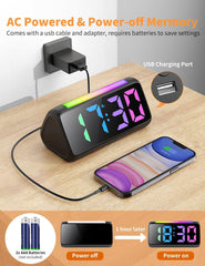 Super Loud Alarm Clocks for Heavy Sleepers, Digital Alarm Clocks for Bedrooms with RGB Night Light, Rainbow Time, Dual Alarm, Snooze, Plug-in (Black)