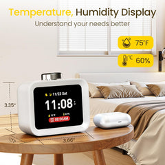 Colorful LCD Display with 8 Visual Themes, 4 Digital Alarms with 30 White Noise for Bedrooms, 112dB Loud Alarm Clock with Hourly Chime for Heavy Sleepers, Gift for Kids Teens