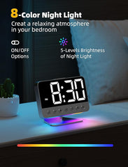Digital Alarm Clocks for Bedrooms: Large Bold Number 5 Brightness Dimmer - Easy to Read Across The Room - 5 Alarm Sound 8 Night Light - Silver