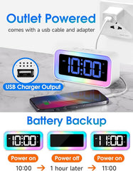 Loud Alarm Clock for Bedrooms with Dynamic RGB Night Light,Heavy Sleepers Adults,Dual Alarm,Dimmer,USB Charger,Small Bedside Digital Clock with Led Display for Kids,Teens,Seniors (White)