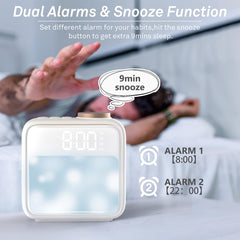 Alarm Clock Night Lights, Built-in Battery Alarm Clock for Bedrooms, 6 Scenes & White Noise Sync, Dual Alarms & Snooze, for Heavy Sleepers, Gifts for Kids Teens
